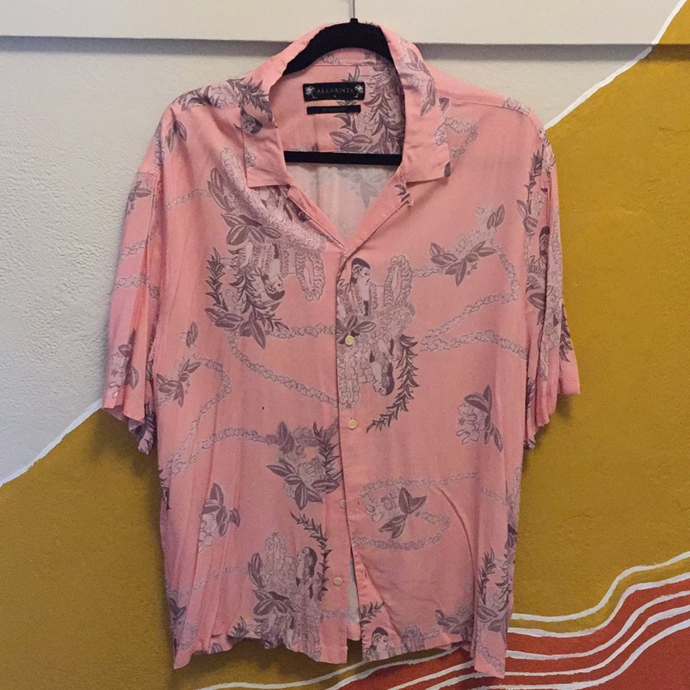 All saints pink hawaiian shirt relaxed fit